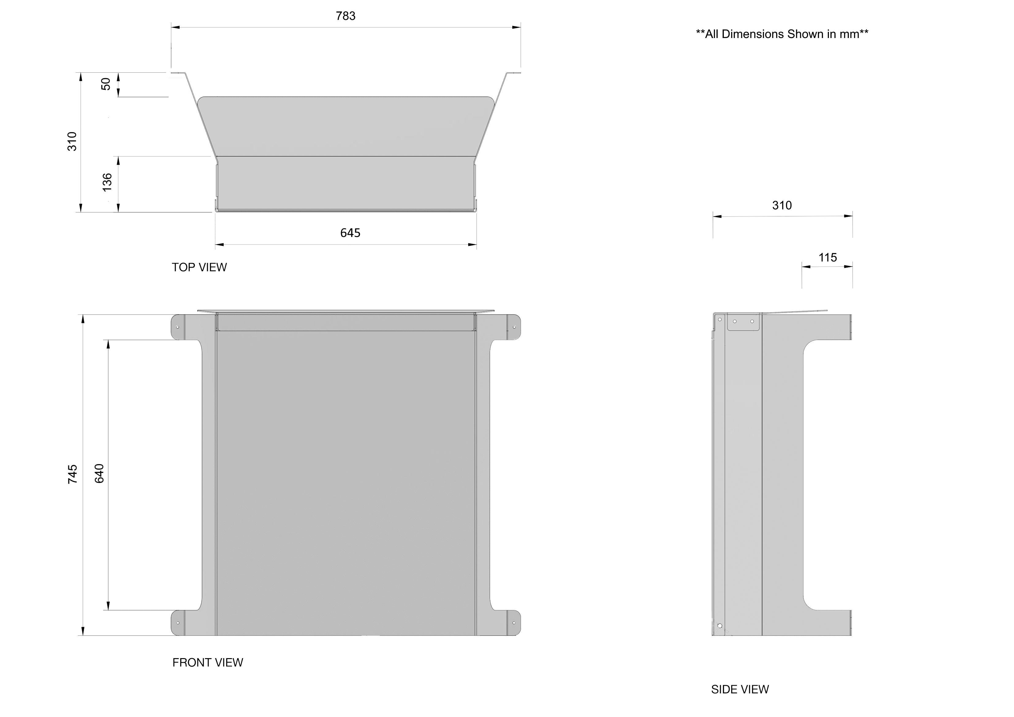 Large Solar Inverter Cover Dimensions - Metric