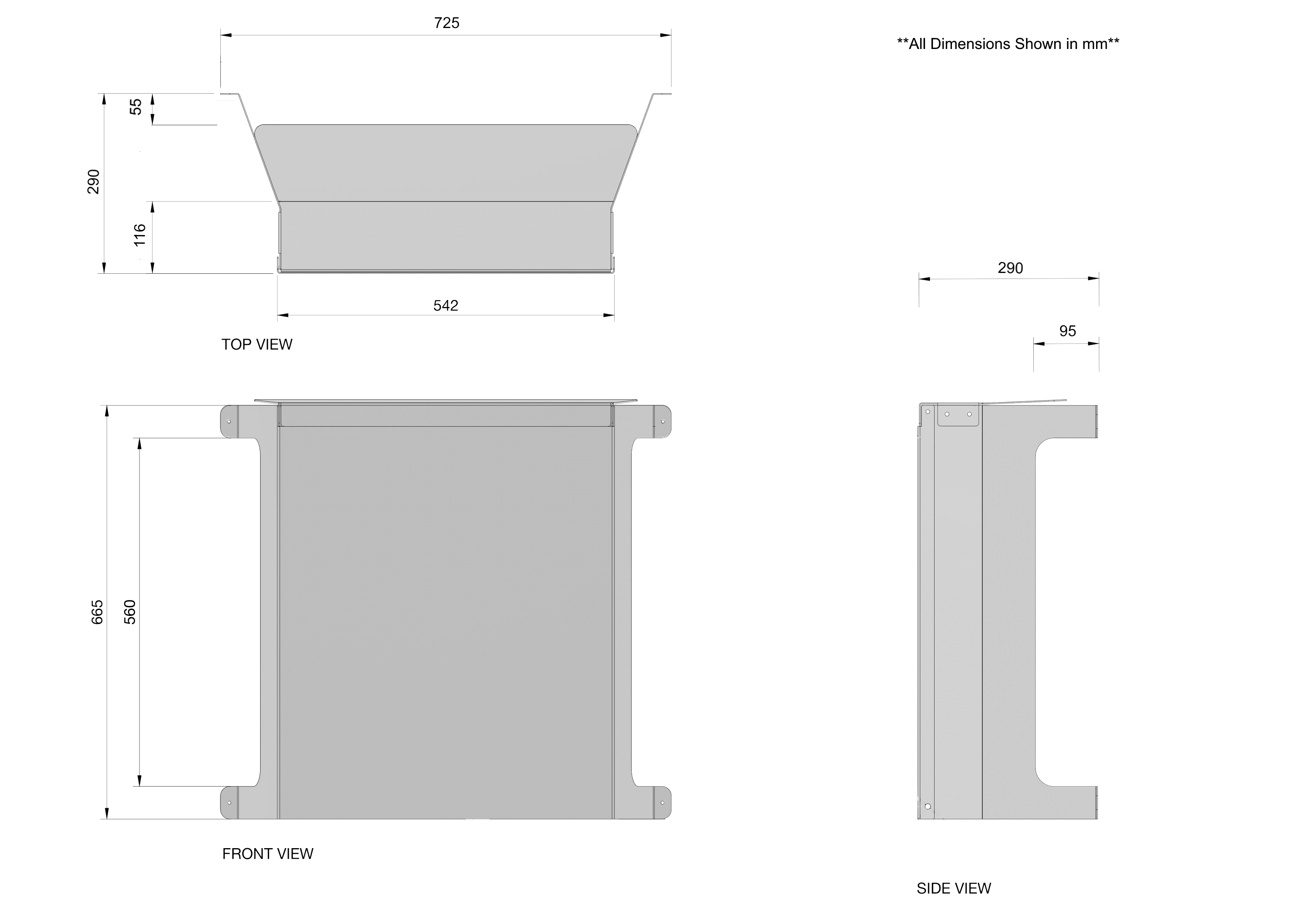 Solar Inverter Cover Dimensions - Metric